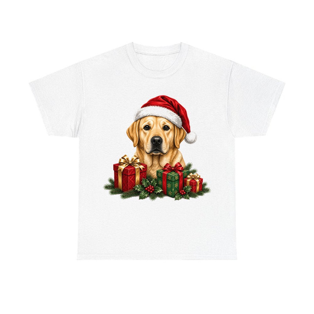Labrador with Christmas Presents personalised Christmas T-shirt in white