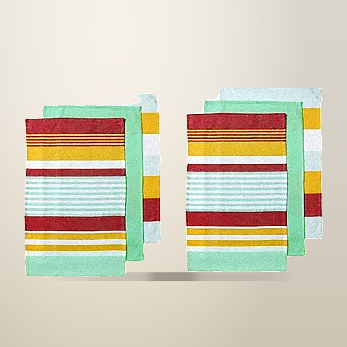 Ladelle Connor Striped Kitchen Towels, Yellow, on a plain cream background