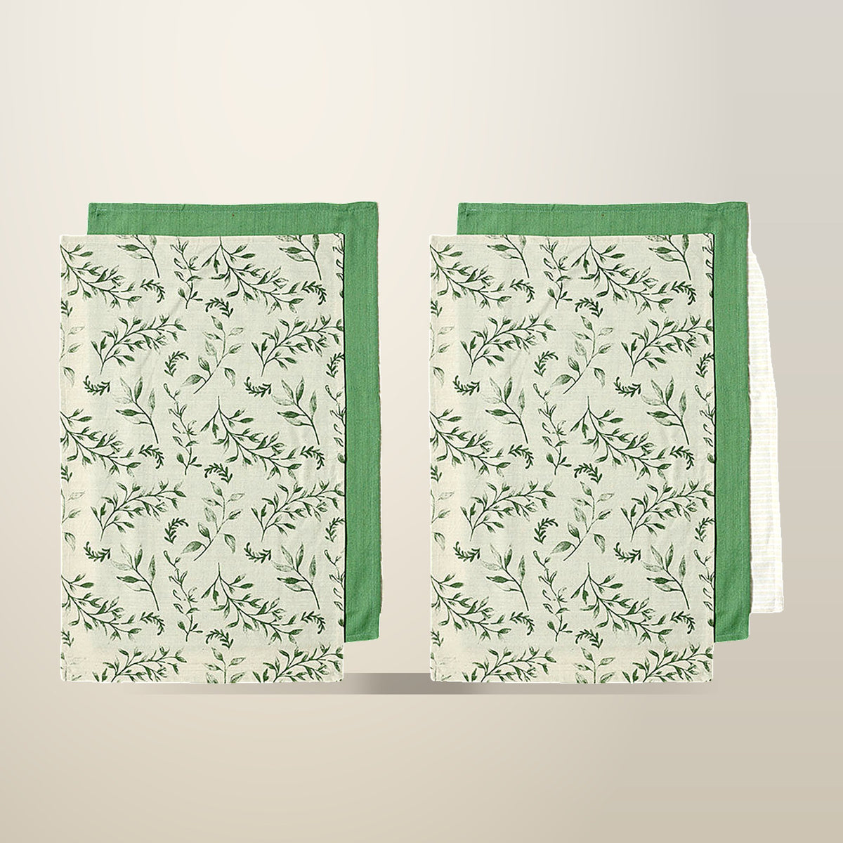 Ladelle Grown Ivy Kitchen Towels, Set of 6, on a plain cream background
