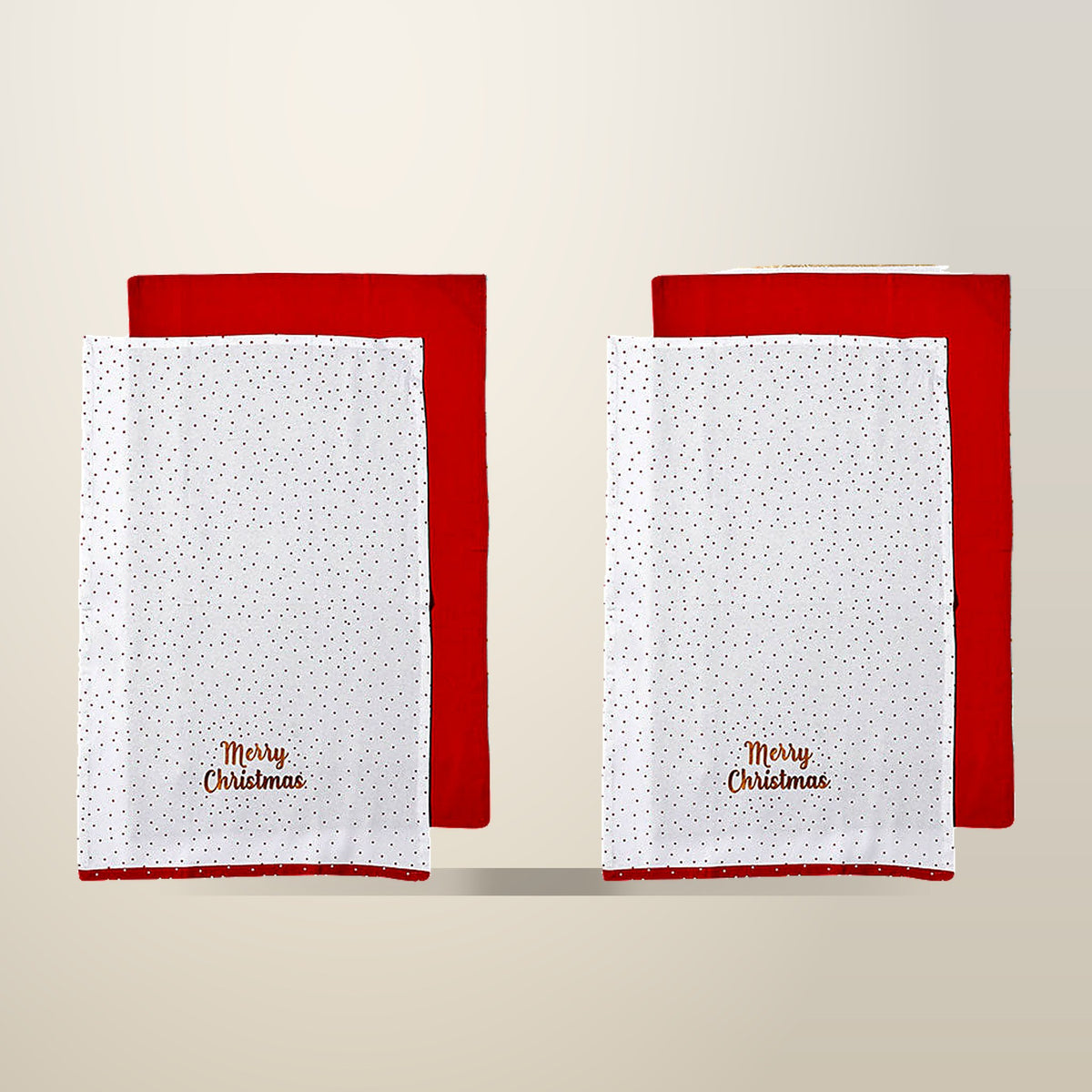 Ladelle Joyful Merry Kitchen Towels, Set of 6, on a plain cream background