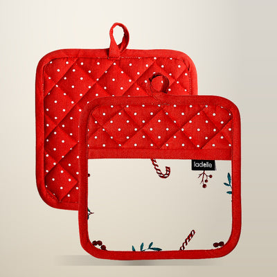 Ladelle Joyful Red Quilted Pot Holders, Set of 2, 21 x 21 cm