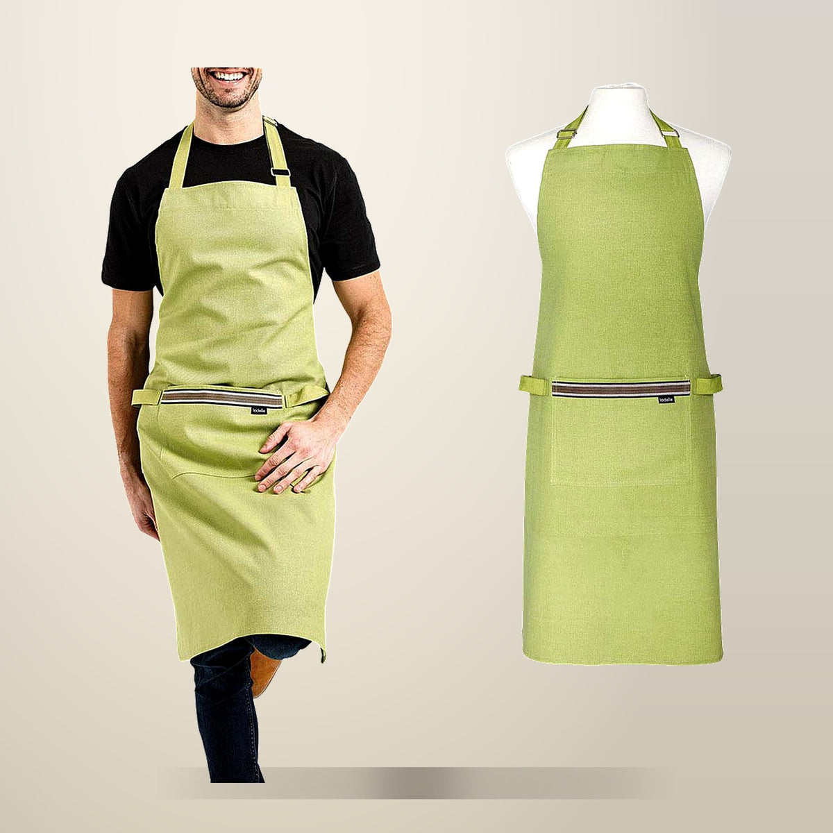 Ladelle Professional Series Apron, Sage, on a plain cream background