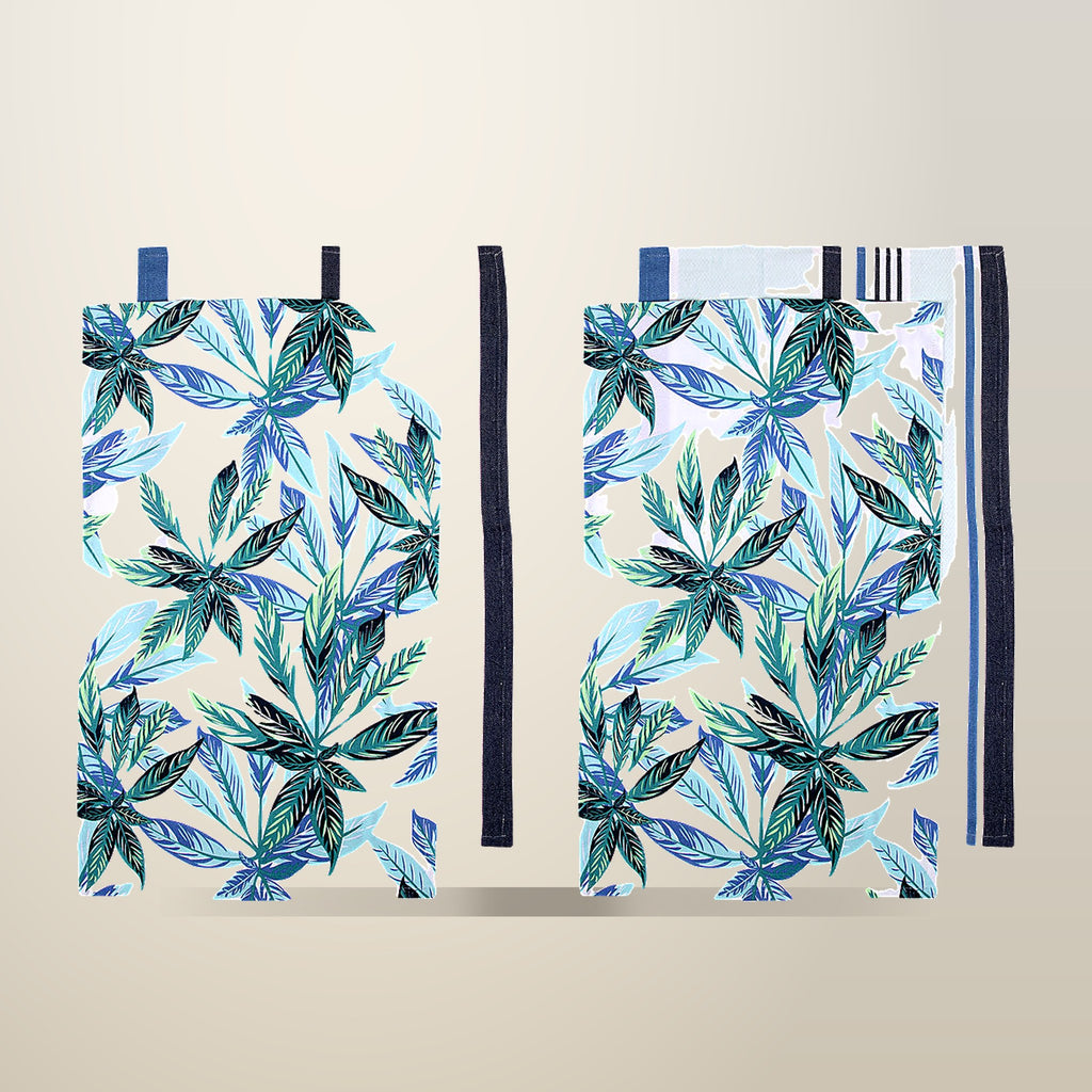 Ladelle Zest Leaves Tea Towels, Set of 4, Green, on a plain cream background