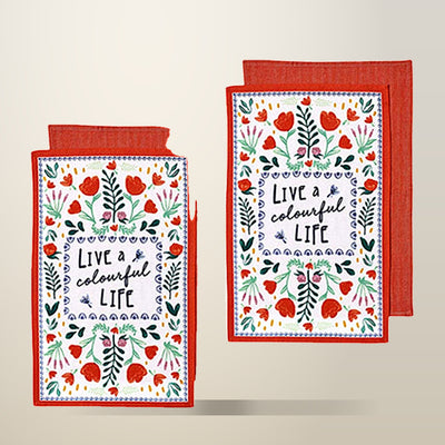 Ladelle Villa Cotton Kitchen Towels, Set of 4, Red