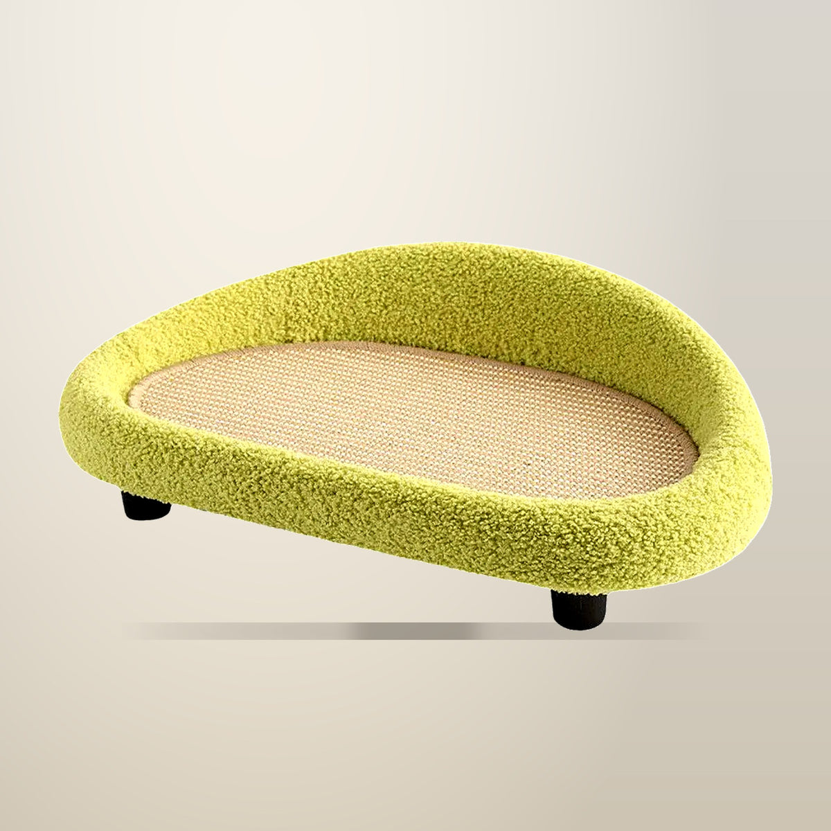 Cat Scratching Board Sofa, Sisal and Velvet, on a plain cream background