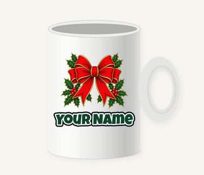Large Red Bow With Holly Personalised Christmas Mug