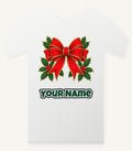 Large Red Bow With Holly Personalised Christmas T-Shirt and Hoodie