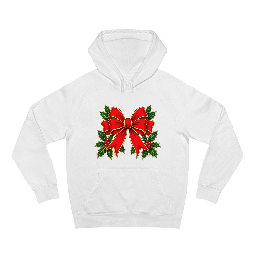 Large Red Bow With Holly personalised Christmas hoodie in white