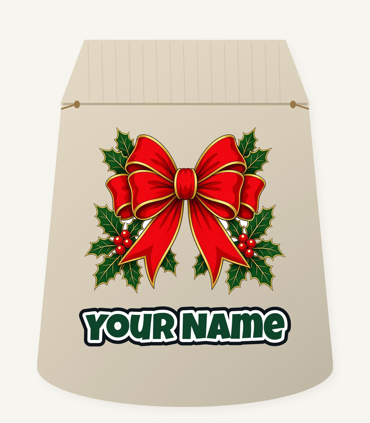 Large Red Bow With Holly Personalised Santa Sack