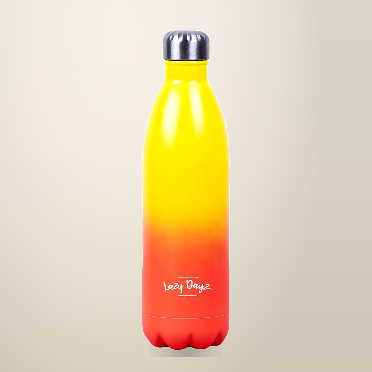 Lazy Dayz Jumbo Stainless Steel Drink Bottle, Yellow Peach Ombre, 1 L, on a plain cream background