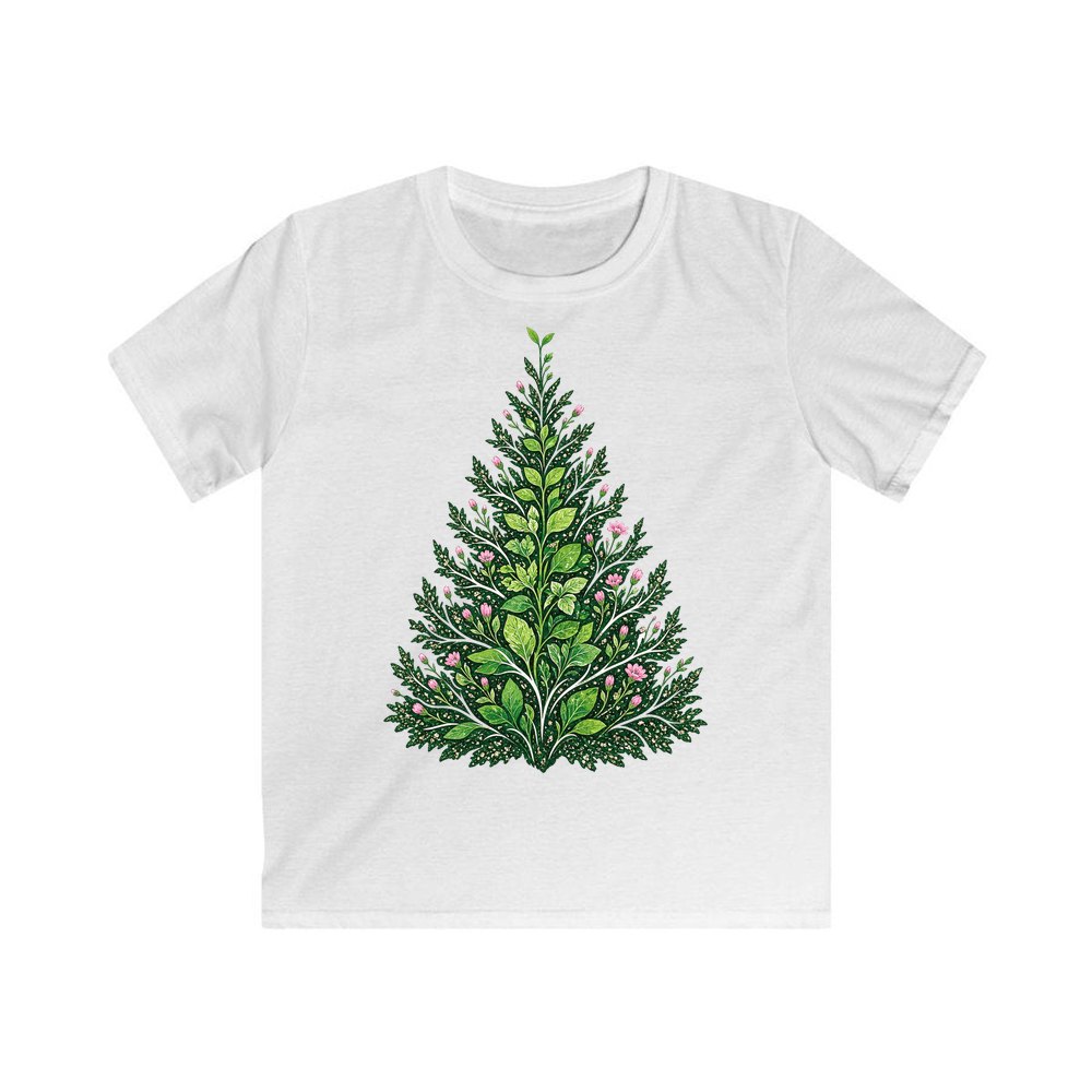 Leafy Botanical Tree personalised kids Christmas tee in white