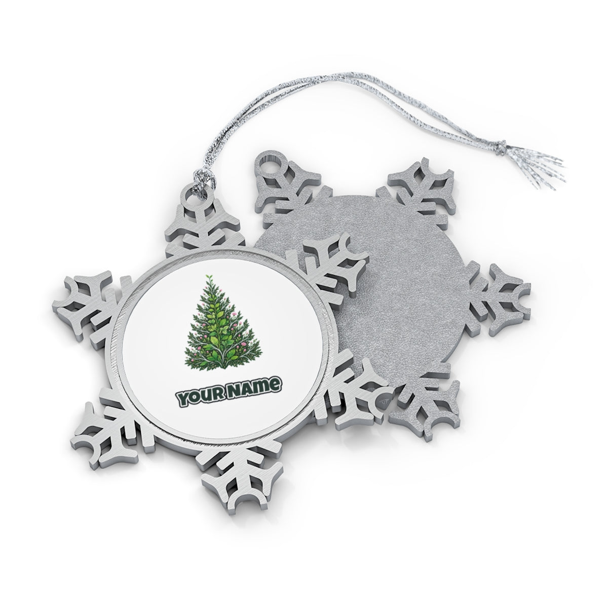 Leafy Botanical Tree Personalised Pewter Christmas Ornament