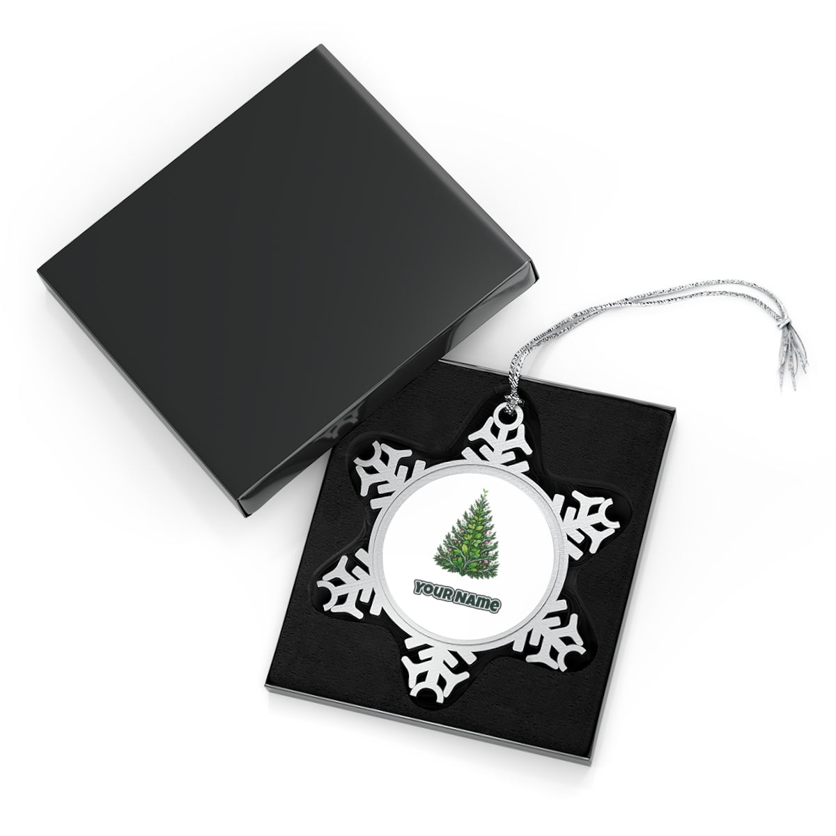 Leafy Botanical Tree Personalised Pewter Christmas Ornament