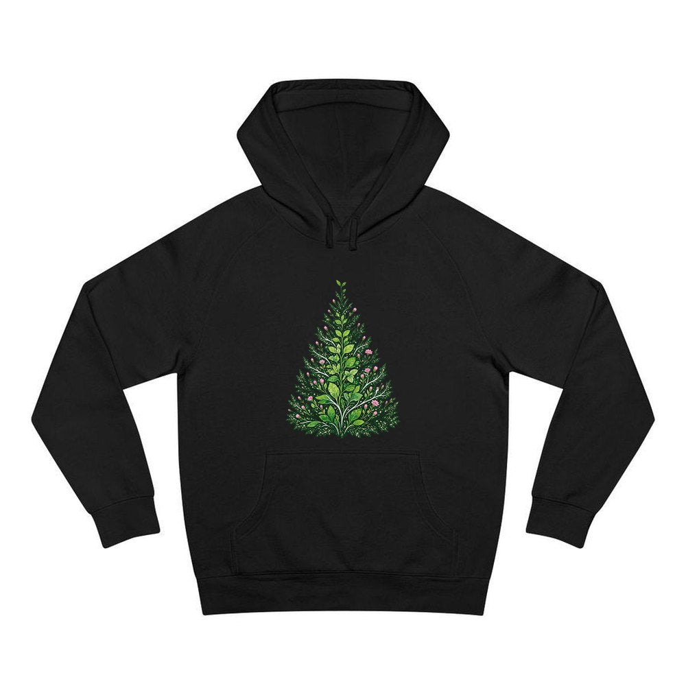Leafy Botanical Tree personalised Christmas hoodie in black