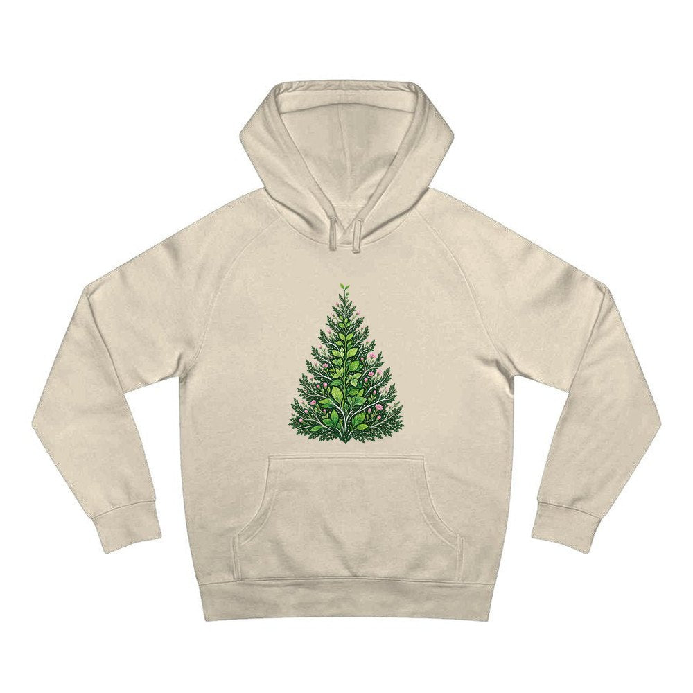 Leafy Botanical Tree personalised Christmas hoodie in sand