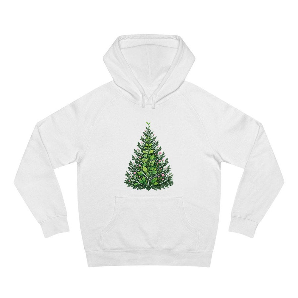 Leafy Botanical Tree personalised Christmas hoodie in white