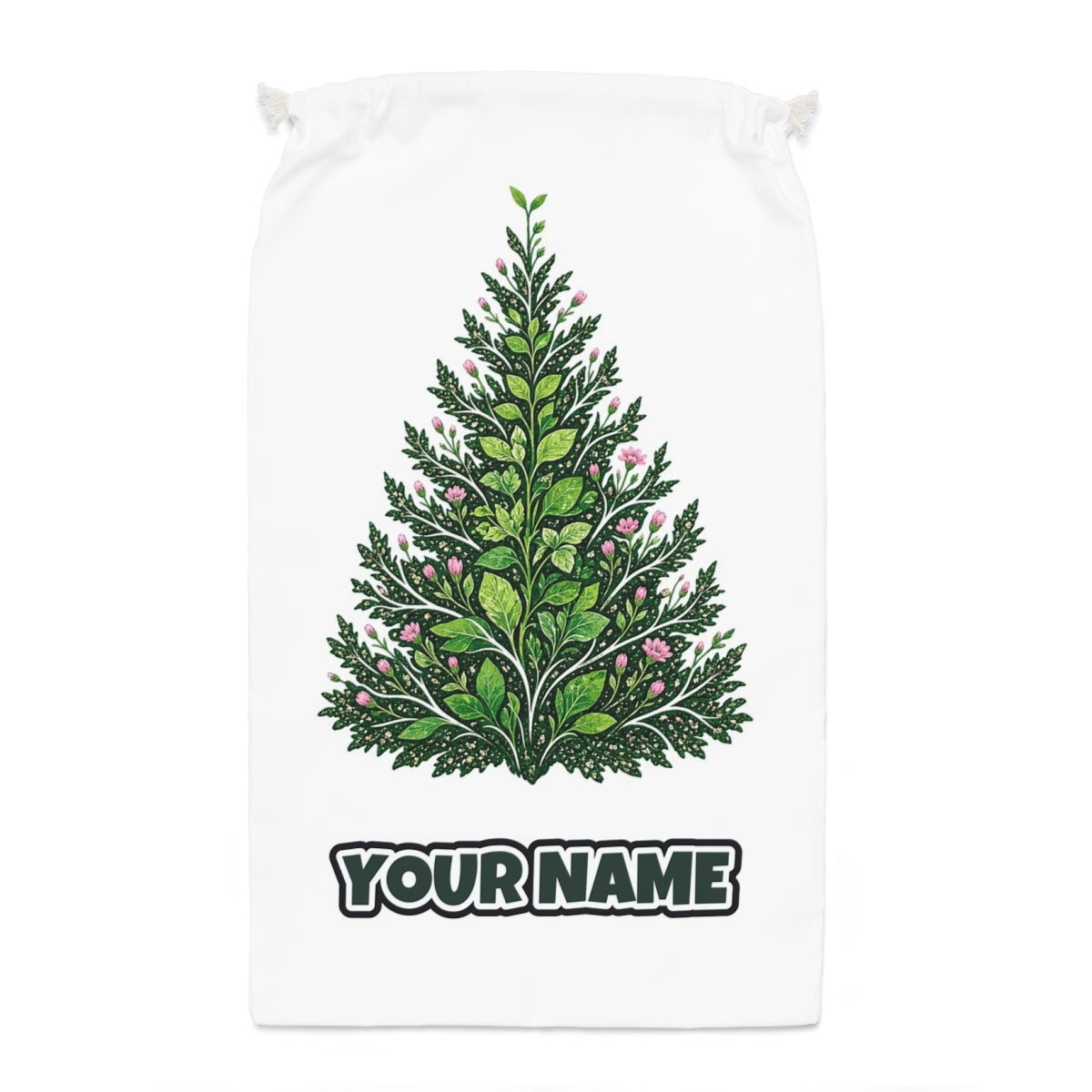 Leafy Botanical Tree Santa sack laid flat, showing the full print