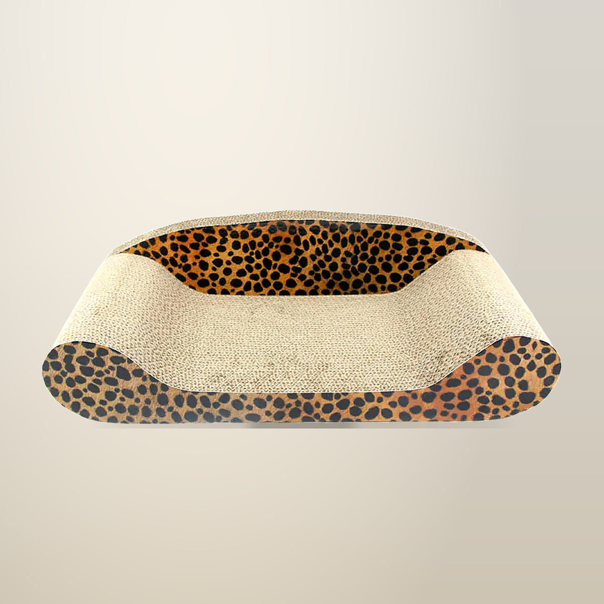 Leopard Print Cat Scratcher Board, Cardboard, on a plain cream background