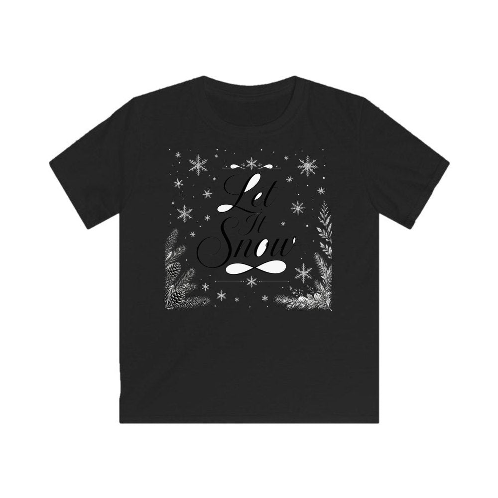 Let It Snow Script personalised kids Christmas tee in black