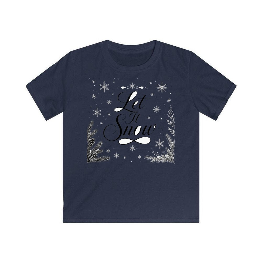 Let It Snow Script personalised kids Christmas tee in navy