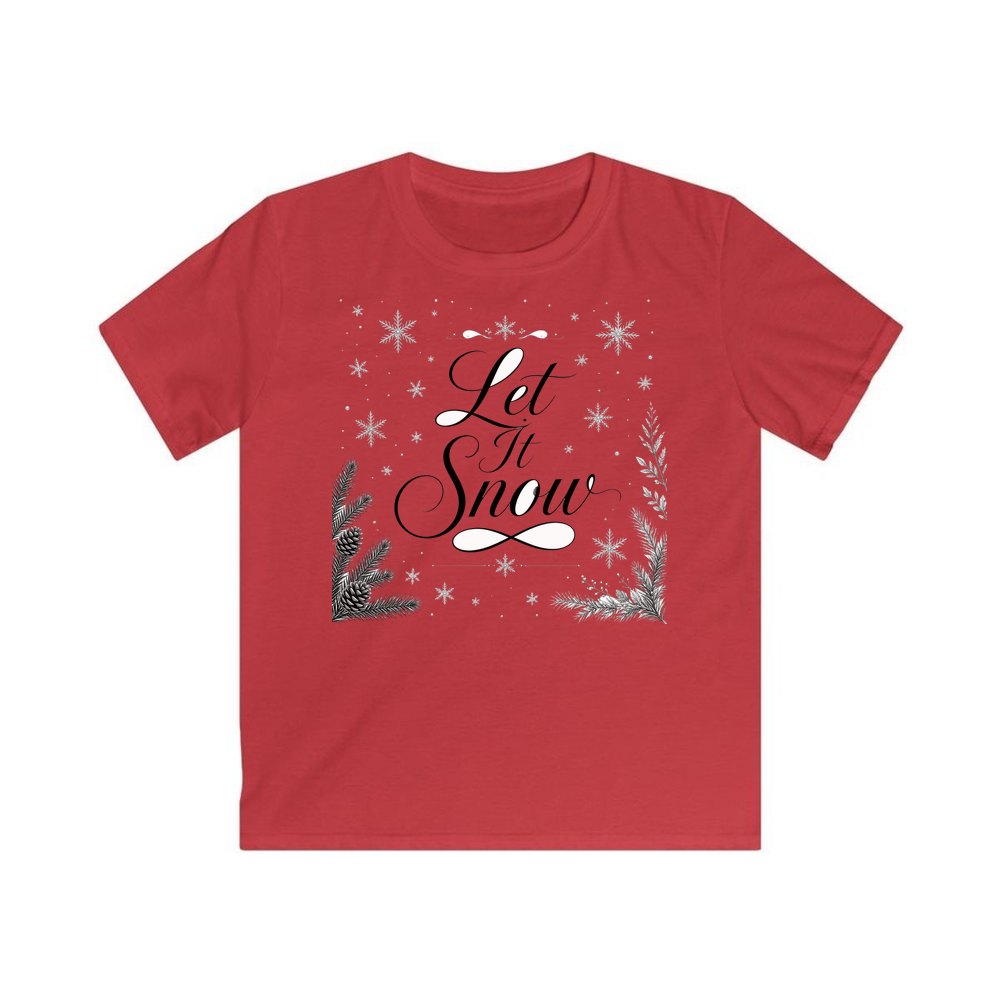 Let It Snow Script personalised kids Christmas tee in red