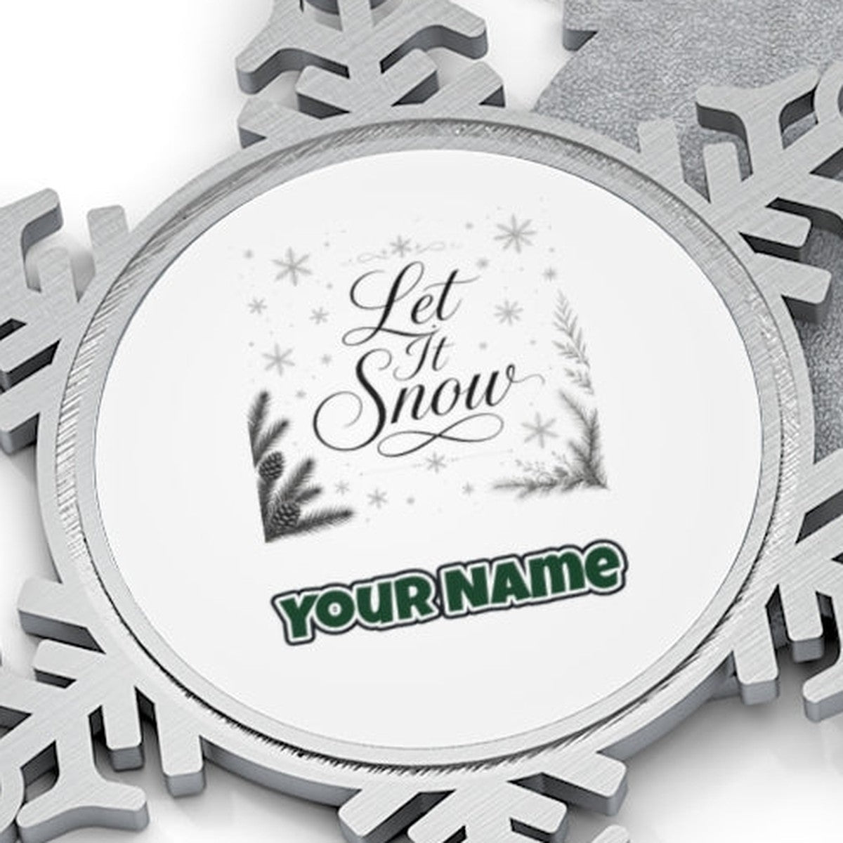 Let It Snow Script Personalised Pewter Christmas Ornament