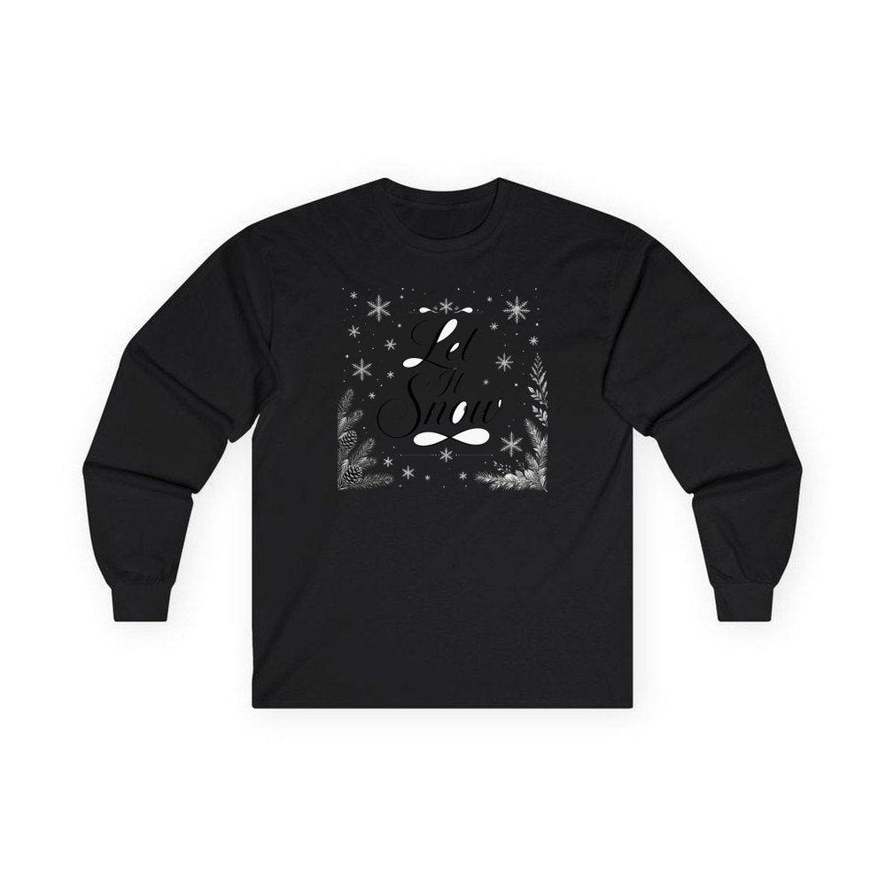 Let It Snow Script personalised long sleeve Christmas T-shirt in black