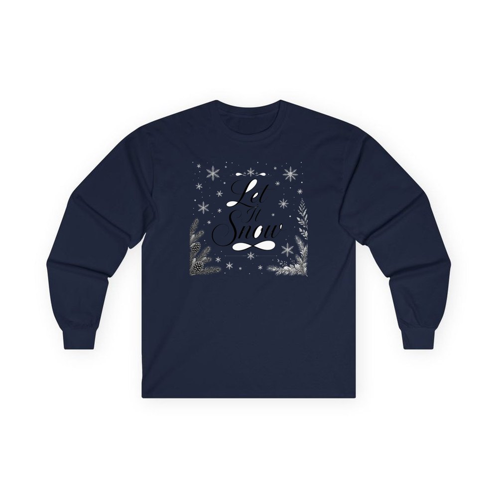 Let It Snow Script personalised long sleeve Christmas T-shirt in navy