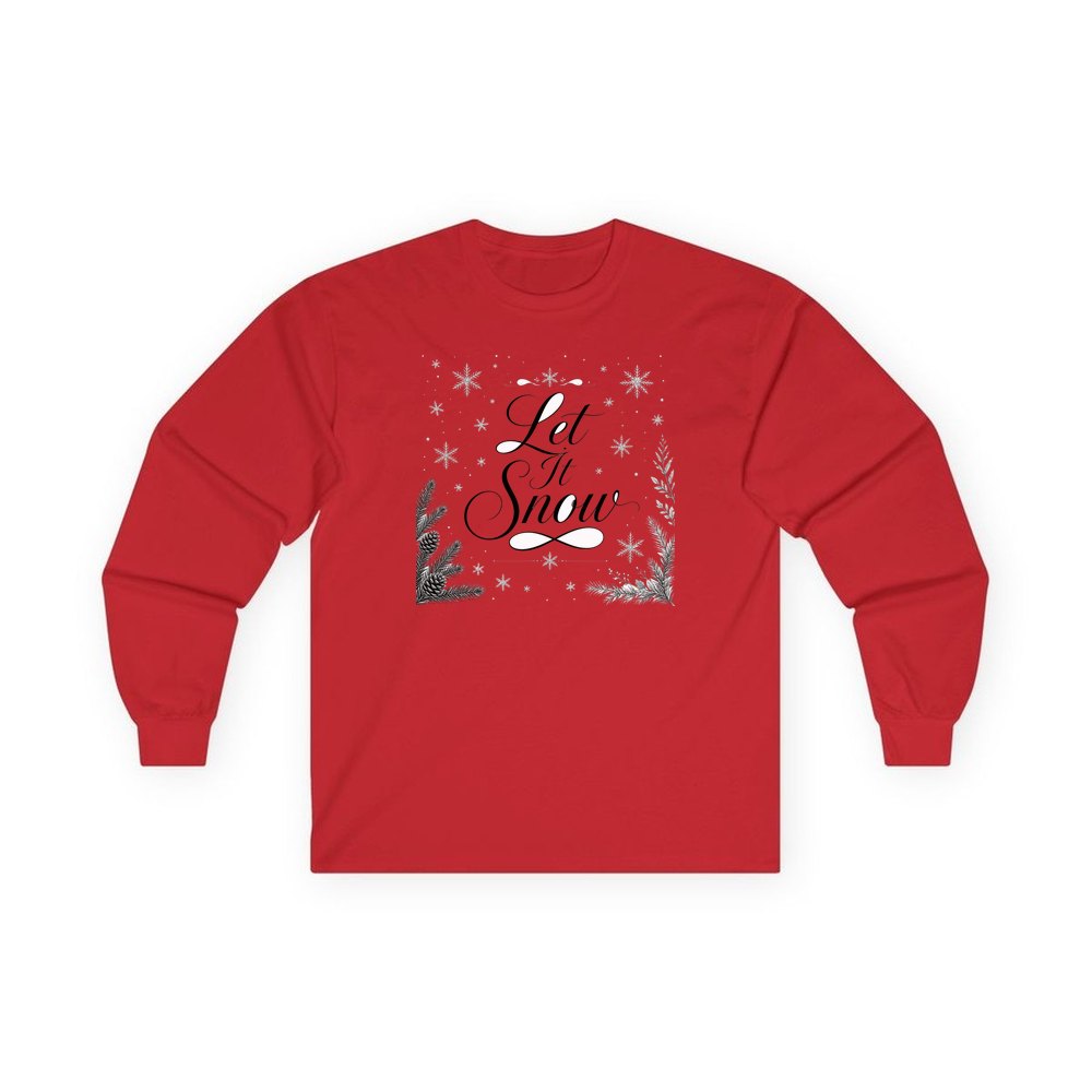 Let It Snow Script personalised long sleeve Christmas T-shirt in red