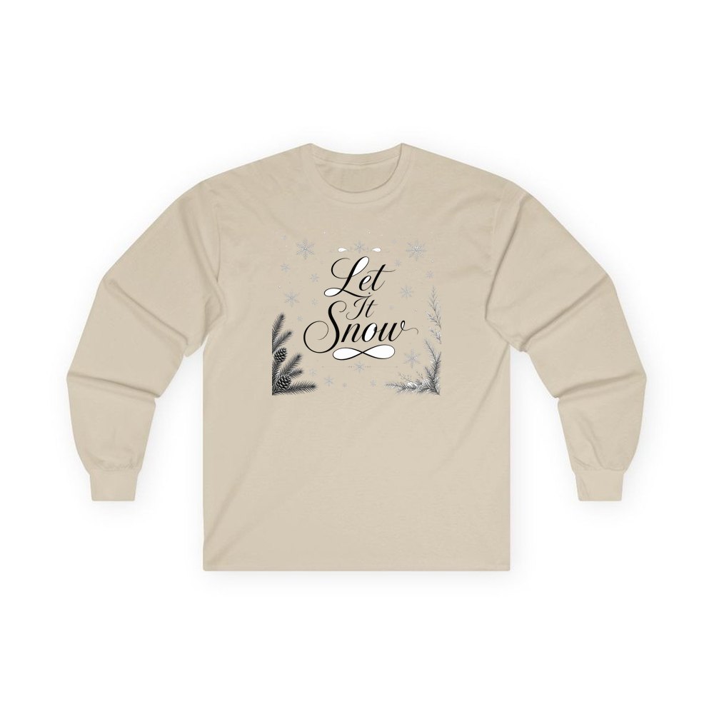 Let It Snow Script personalised long sleeve Christmas T-shirt in sand