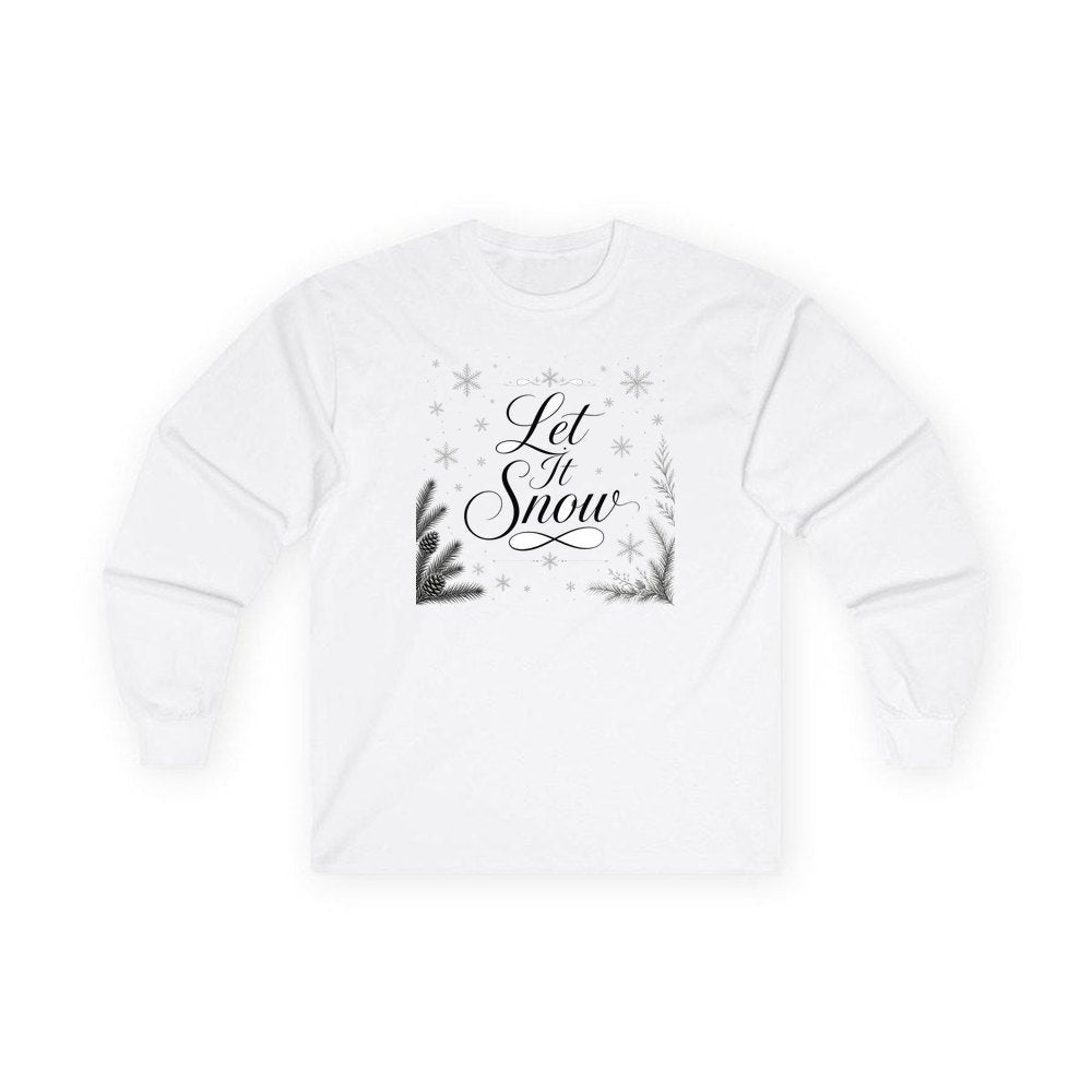 Let It Snow Script personalised long sleeve Christmas T-shirt in white