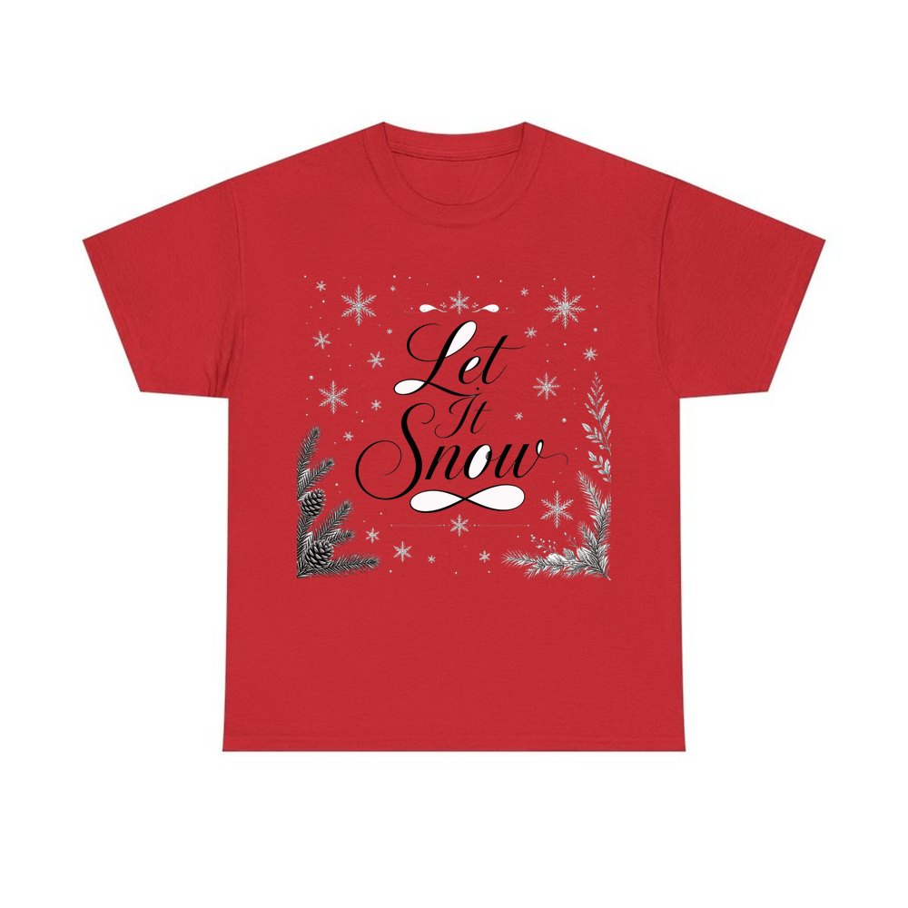 Let It Snow Script personalised Christmas T-shirt in red