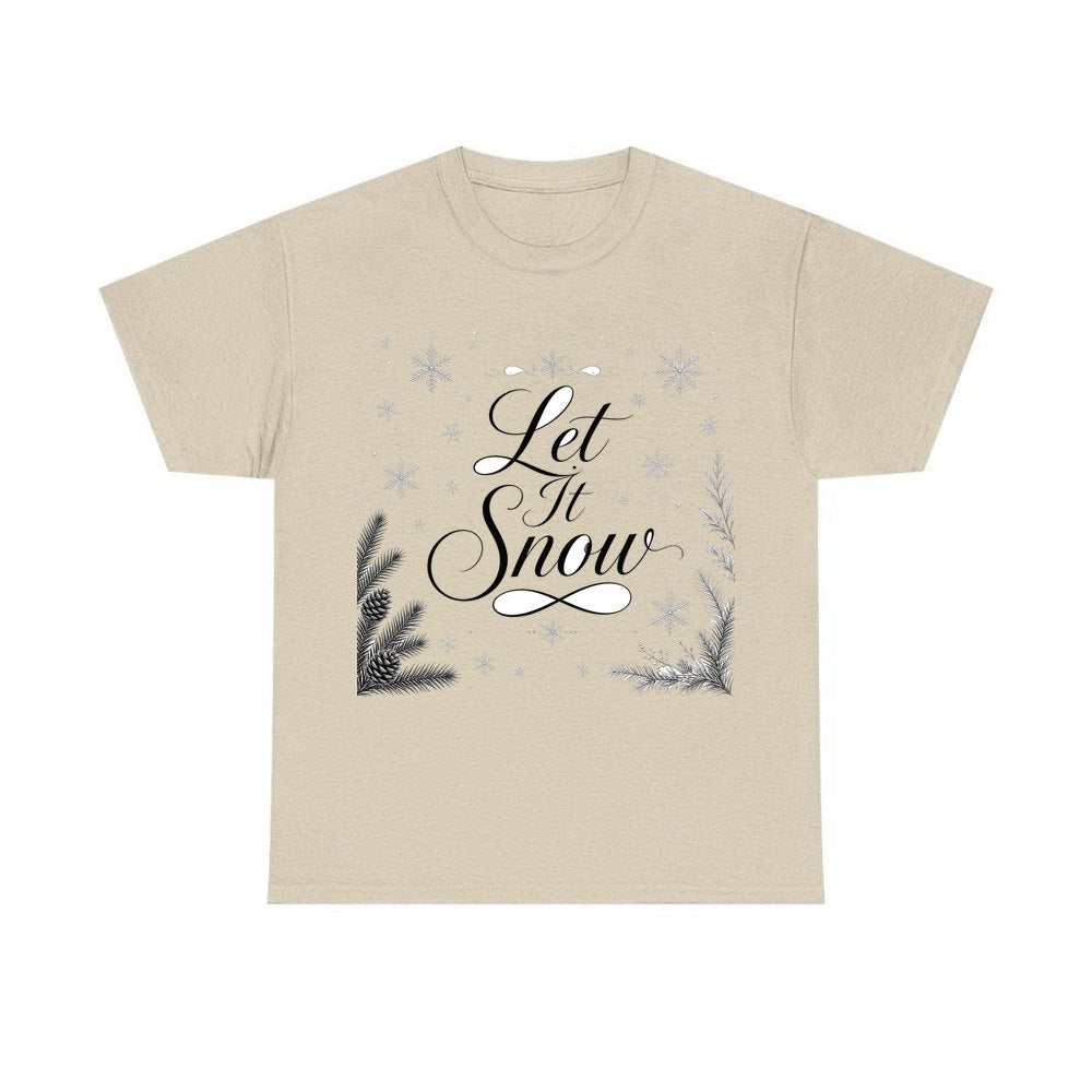 Let It Snow Script personalised Christmas T-shirt in sand