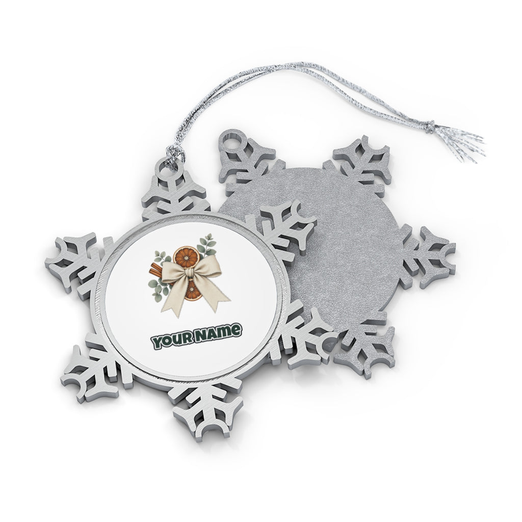 Linen Bow With Dried Orange Personalised Pewter Christmas Ornament