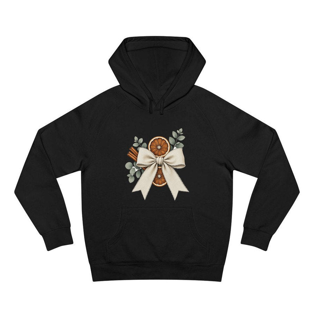 Linen Bow With Dried Orange personalised Christmas hoodie in black