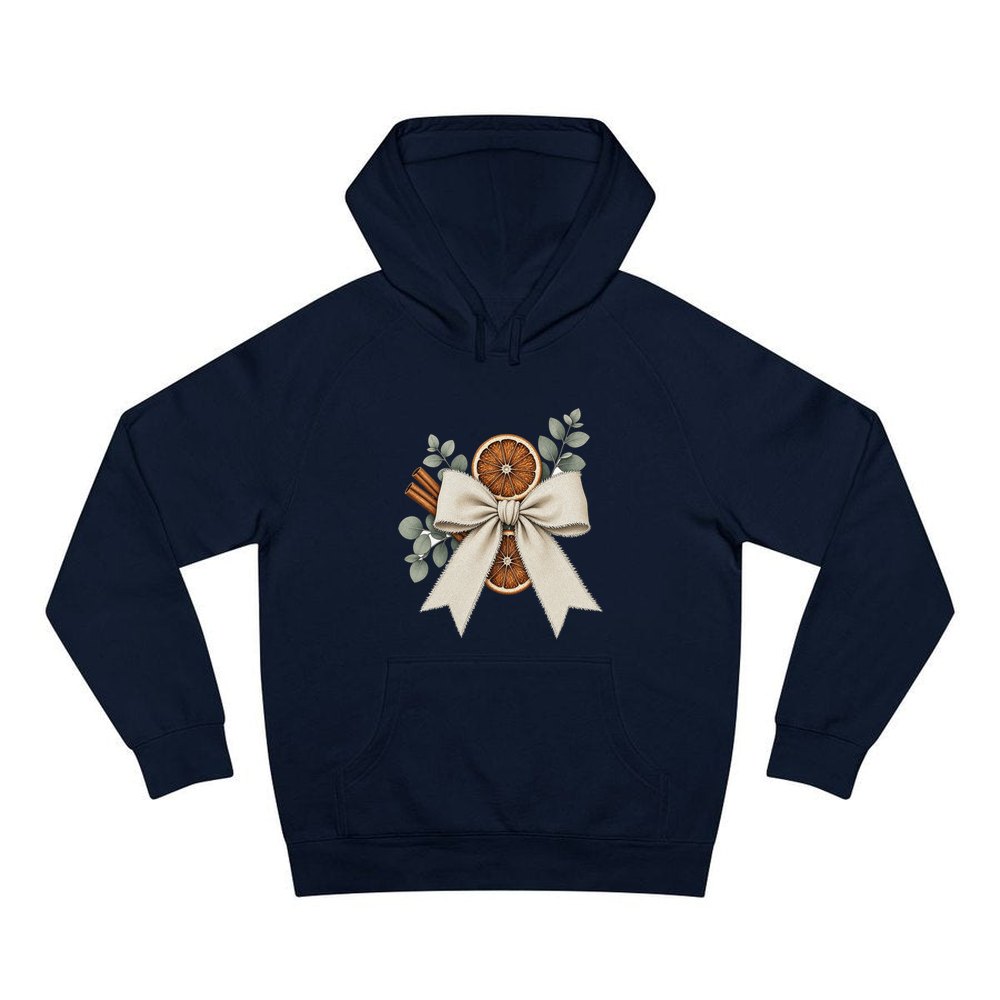 Linen Bow With Dried Orange personalised Christmas hoodie in navy