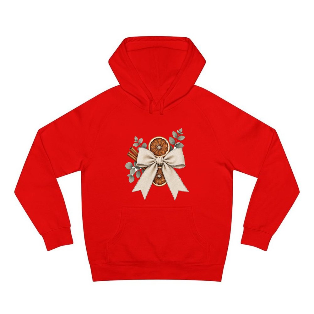Linen Bow With Dried Orange personalised Christmas hoodie in red