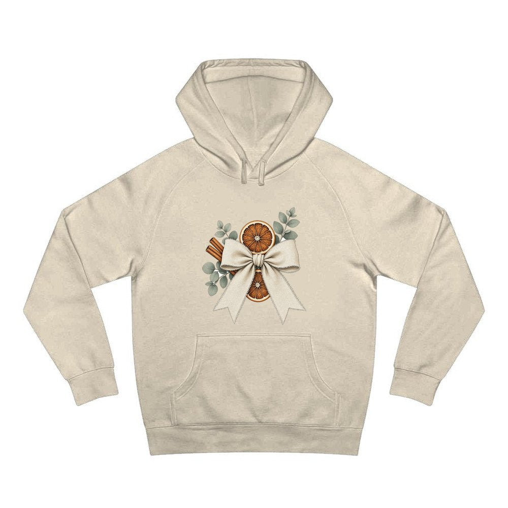 Linen Bow With Dried Orange personalised Christmas hoodie in sand