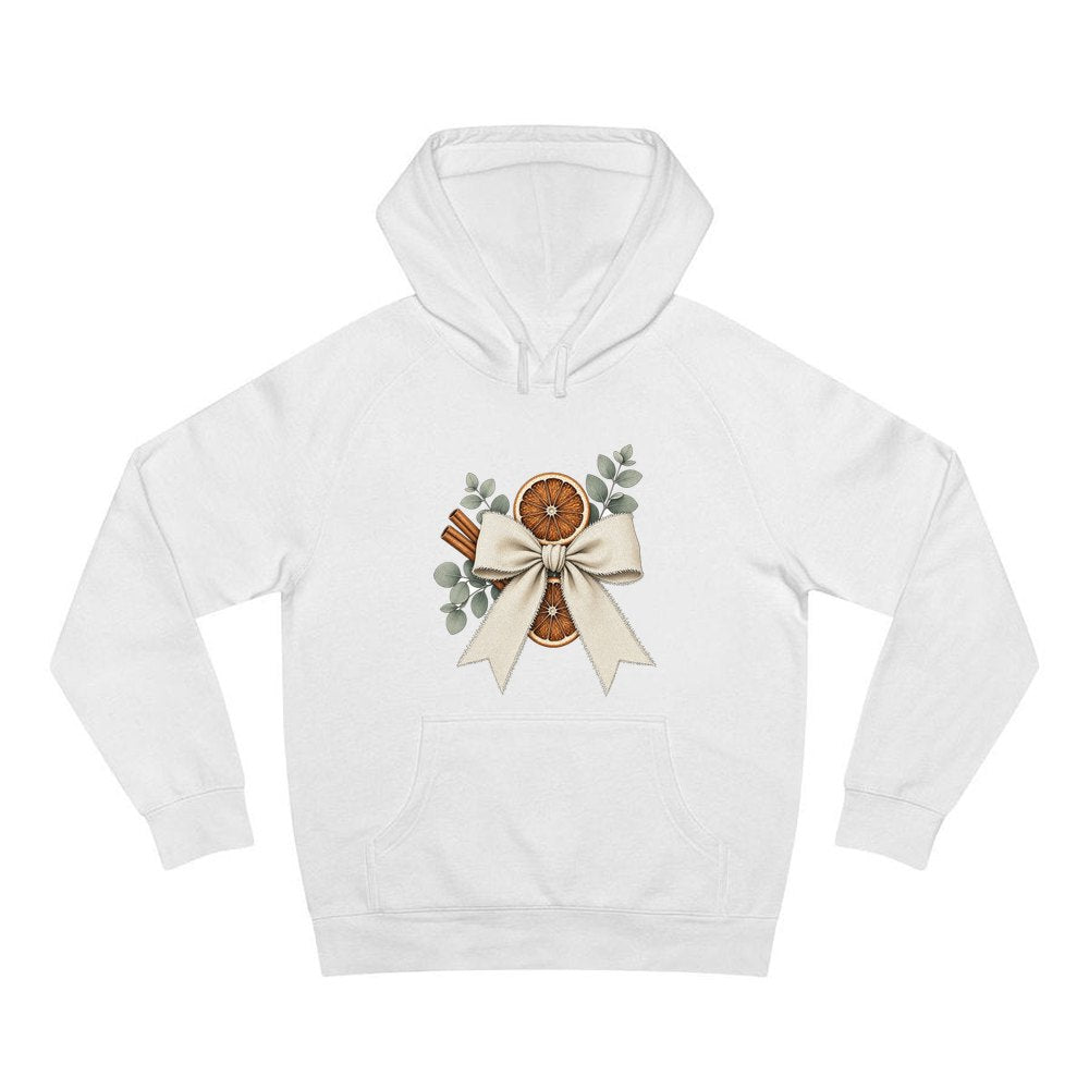 Linen Bow With Dried Orange personalised Christmas hoodie in white