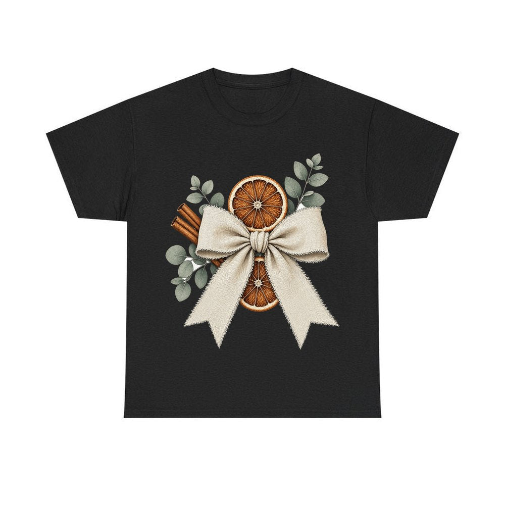 Linen Bow With Dried Orange personalised Christmas T-shirt in black