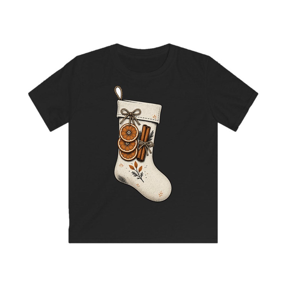 Linen Stocking With Orange Slices personalised kids Christmas tee in black