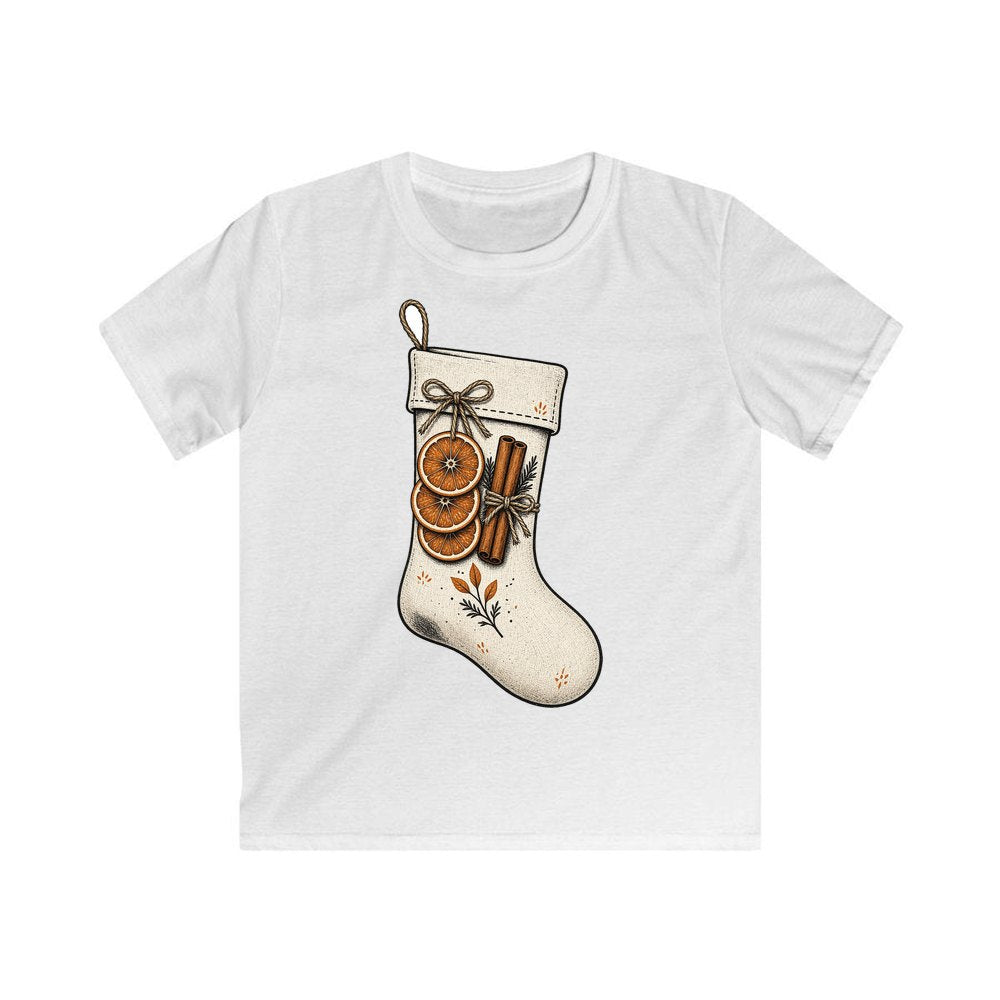 Linen Stocking With Orange Slices personalised kids Christmas tee in white