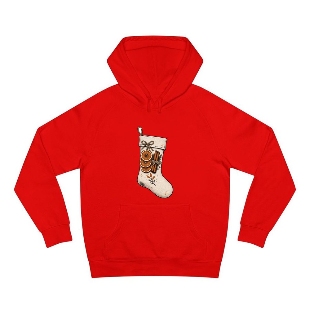 Linen Stocking With Orange Slices personalised Christmas hoodie in red