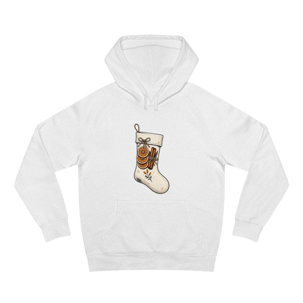 Linen Stocking With Orange Slices personalised Christmas hoodie in white