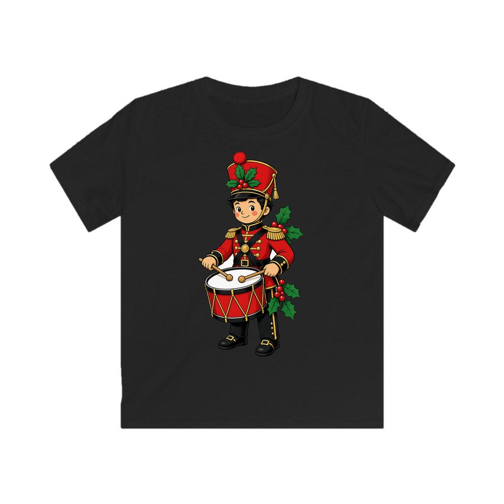 Little Christmas Drummer Boy personalised kids Christmas tee in black