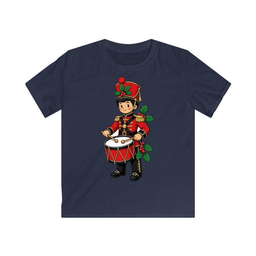 Little Christmas Drummer Boy personalised kids Christmas tee in navy