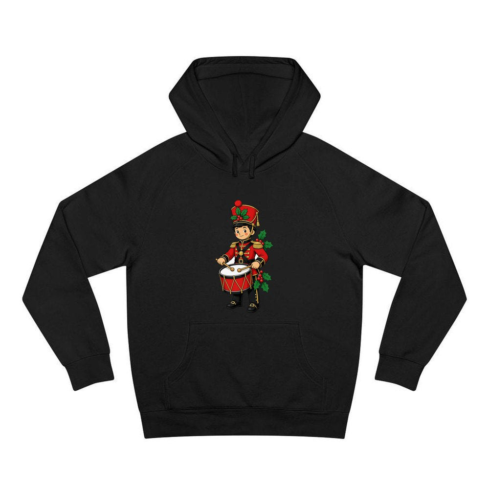 Little Christmas Drummer Boy personalised Christmas hoodie in black