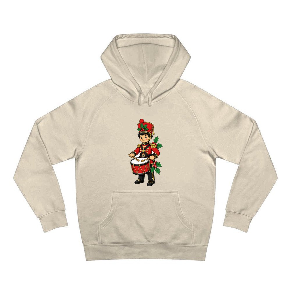 Little Christmas Drummer Boy personalised Christmas hoodie in sand