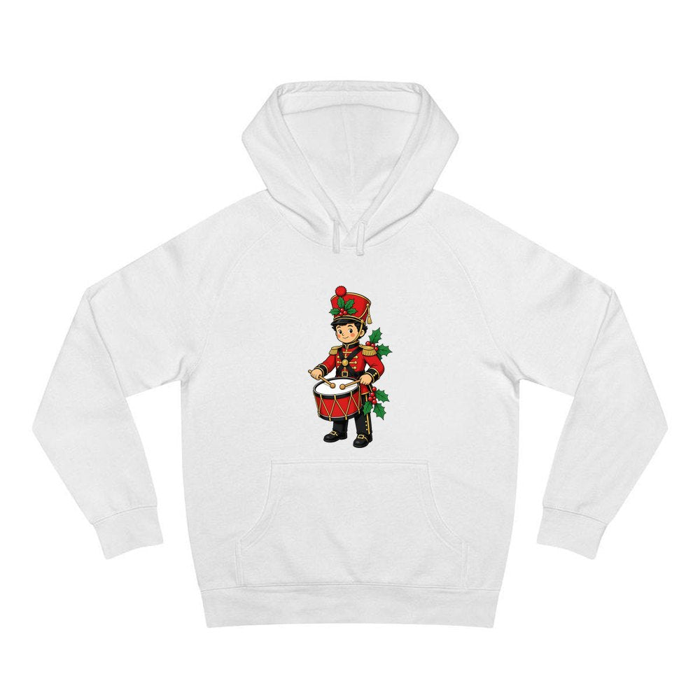 Little Christmas Drummer Boy personalised Christmas hoodie in white