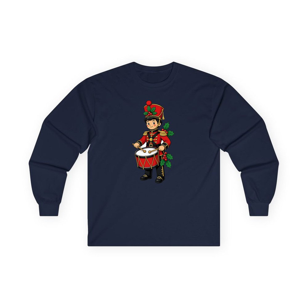 Little Christmas Drummer Boy personalised long sleeve Christmas T-shirt in navy